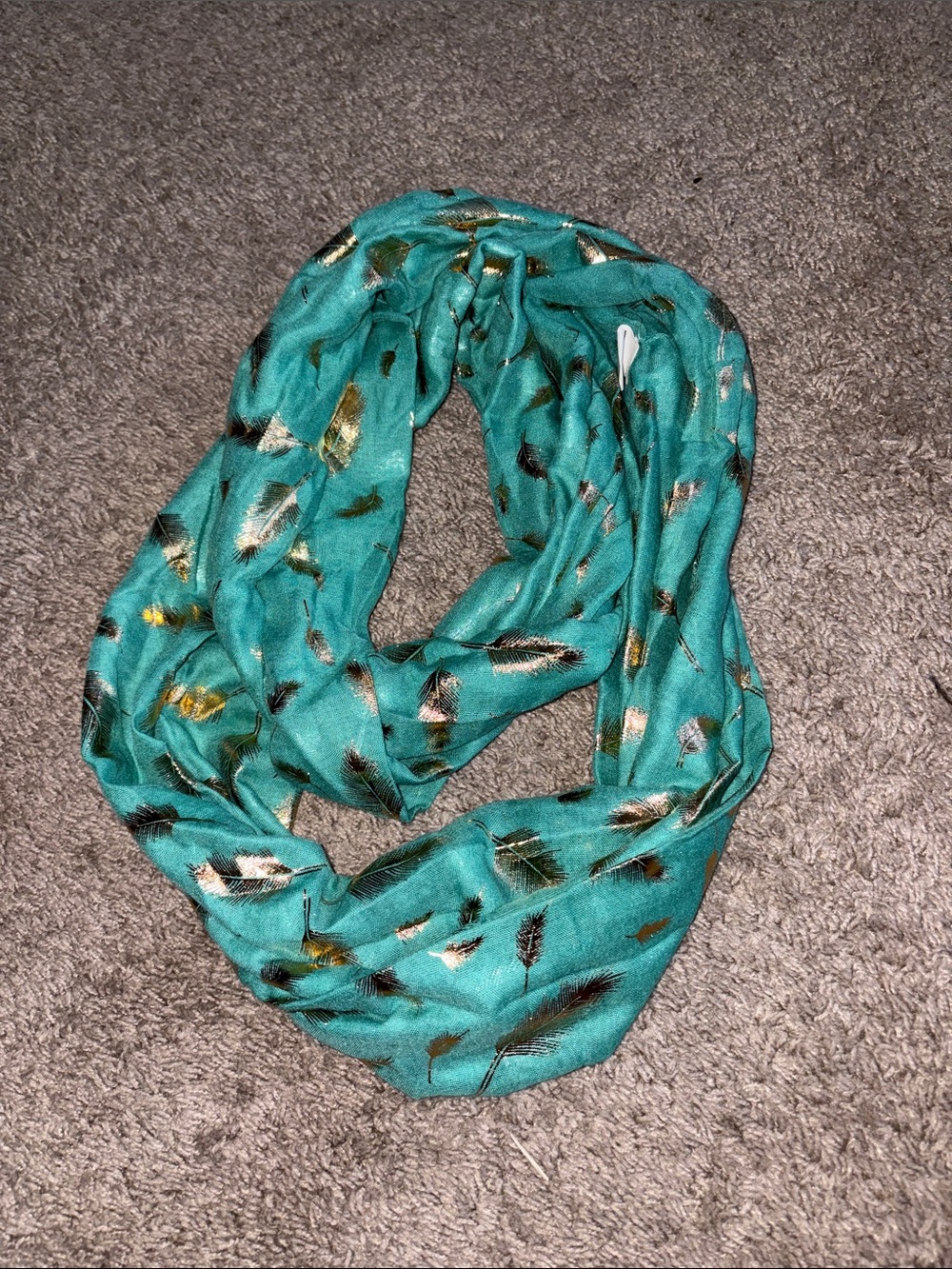 Teal Feather Print Infinity Scarf